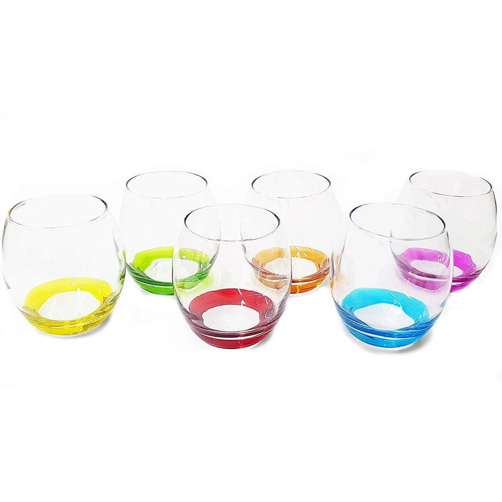Trade Shop - Bicchieri Tondo 6 Pezzi Fondo Colorati In Vetro Da Tavola Multicolore Made Italy -