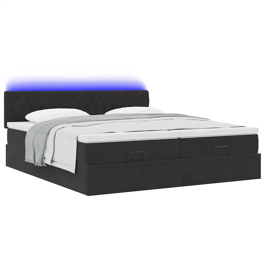 Struttura Letto Pouf con Materassi Nero 180x200 cm in Velluto 3312943