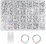 Set di perle per bracciali - 1400 pezzi 7 x 4 mm - Perle alfabetiche A-Z - Perle bianche e cuore colorato - Con fili elastici - Creazione di gioielli per bambini - Bracciali e collane