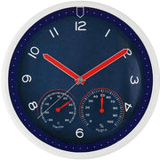 Orologio da parete in plastica, blu, motore a passi di quarzo, idrometro, termometro, visualizzazione temperatura e umidità, piastra orologio originale, ∅ 314 x 45 mm, E01.3084.30