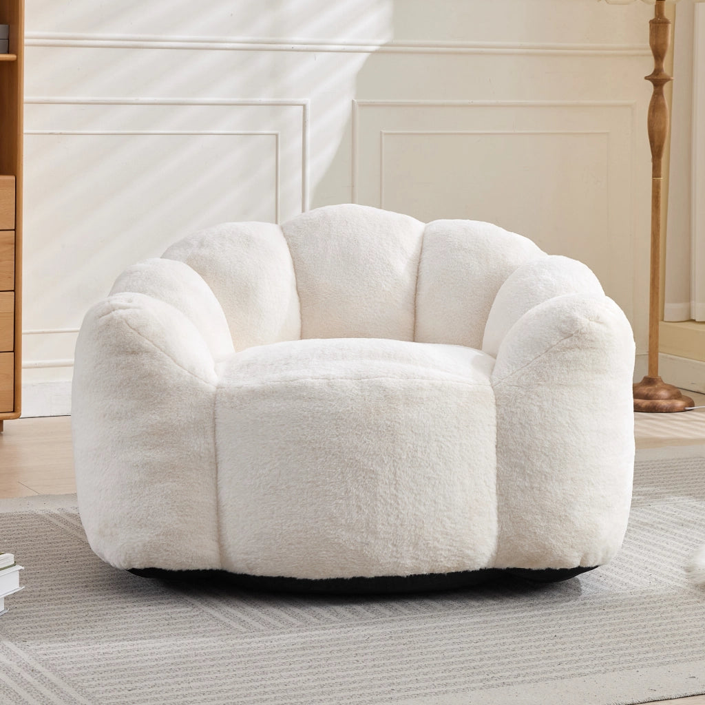 Fauteuil pouf a fiore in velluto peluche con imbottitura in schiuma, leggero e senza montaggio, bianco 47 × 45 × 34 cm