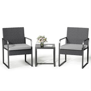 Set Giardino in Rattan per 2 Persone, Mobili da Esterno in Vimini con Cuscini, Tavolino e 2 Sedie per Terrazza, Balcone, Giardino o Piscina (grigio)