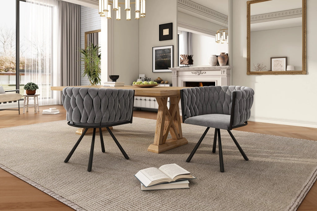 Sedia da pranzo set da 4 girevole a 360° con schienale ergonomico imbottita e gambe in metallo velluto grigio