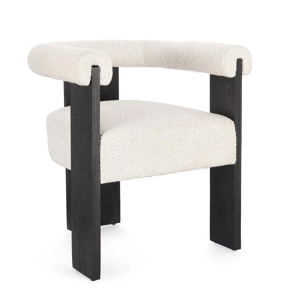 Sedia con Braccioli in Tessuto Bouclé e Struttura in Legno Nero - GORDON