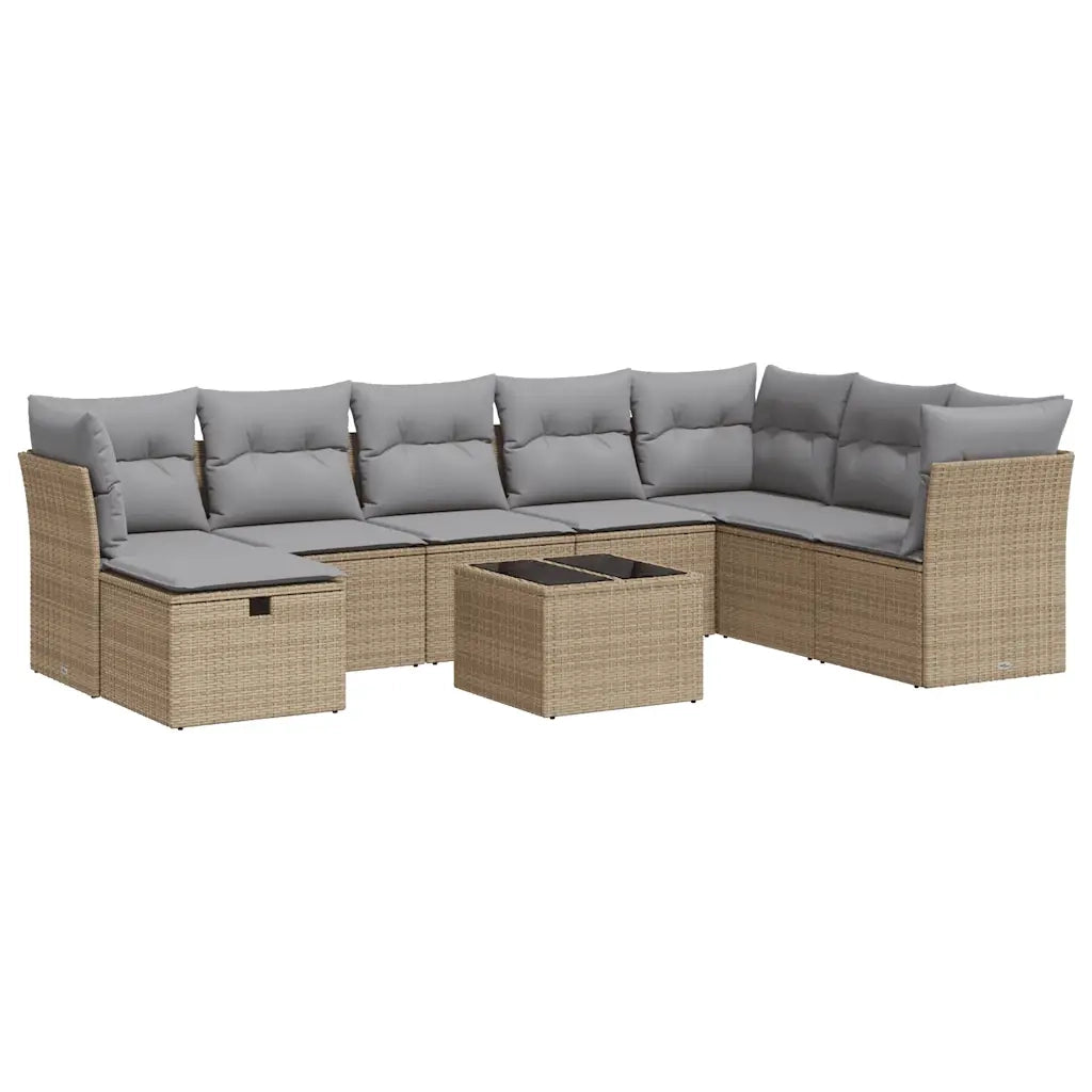 Set Divano da Giardino 9 pz con Cuscini Beige in Polyrattan 3325345