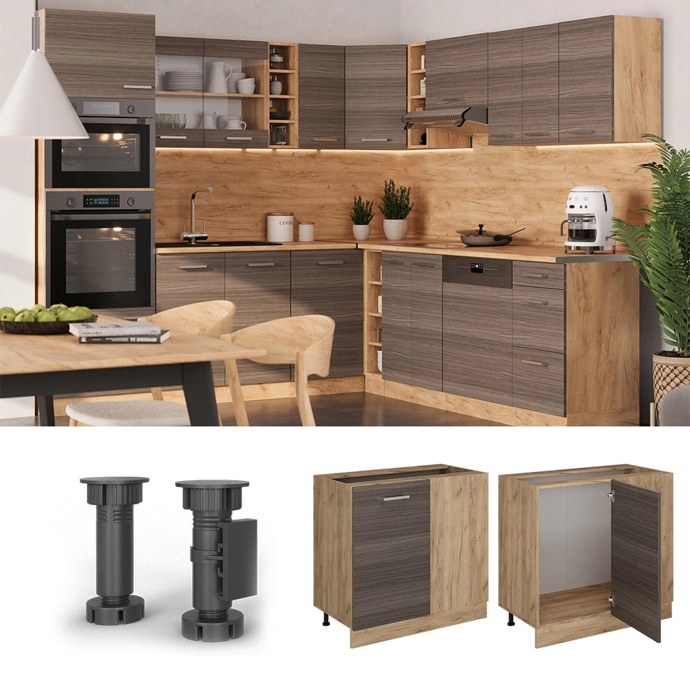Mobile ad angolo cucina R-Line Grigio nobile/Rovere dorato 86 cm senza piano di lavoro Vicco