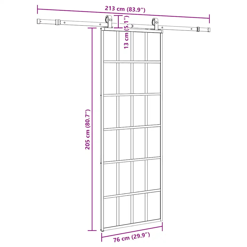 Porta Scorrevole con Ferramenta Nera 76x205 cm in Vetro ESG 3375933