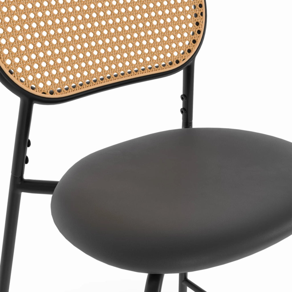 Set di 2 sgabelli da bar vintage CLOTILDE in metallo nero con schienale in canna