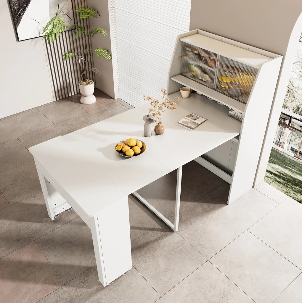Tavolo da pranzo allungabile con contenitore in pannello truciolare bianco