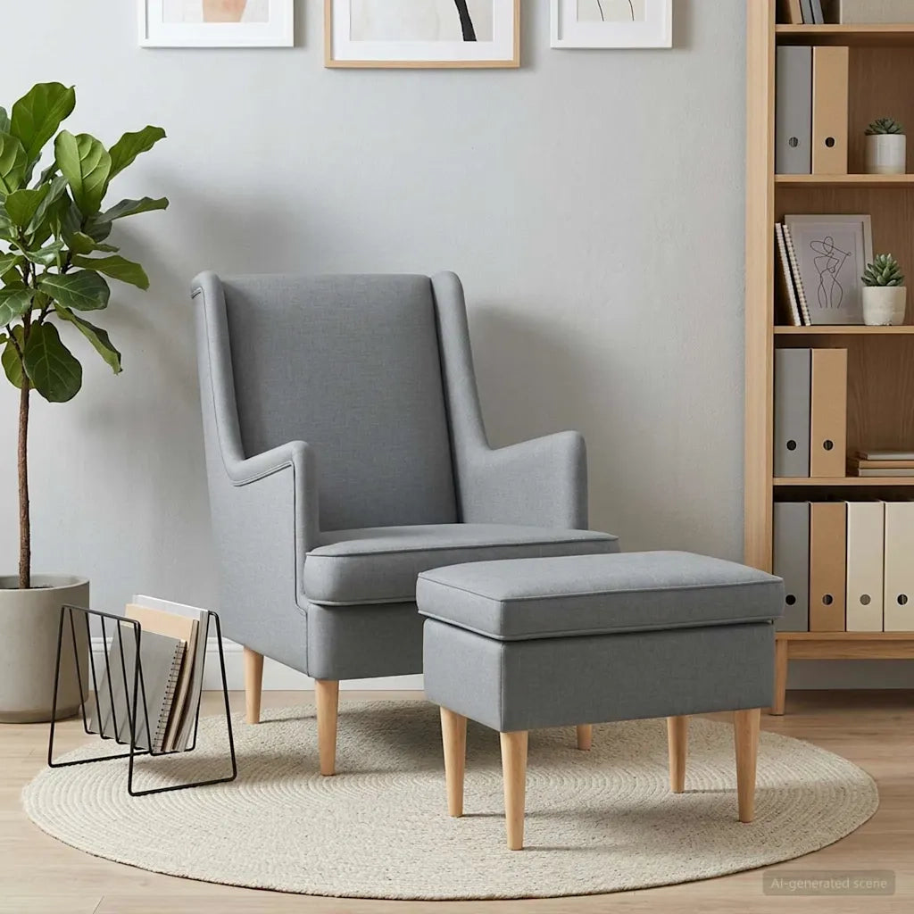 Poltrona con Ottomano 2 pz Grigio Chiaro Tessuto 3418811