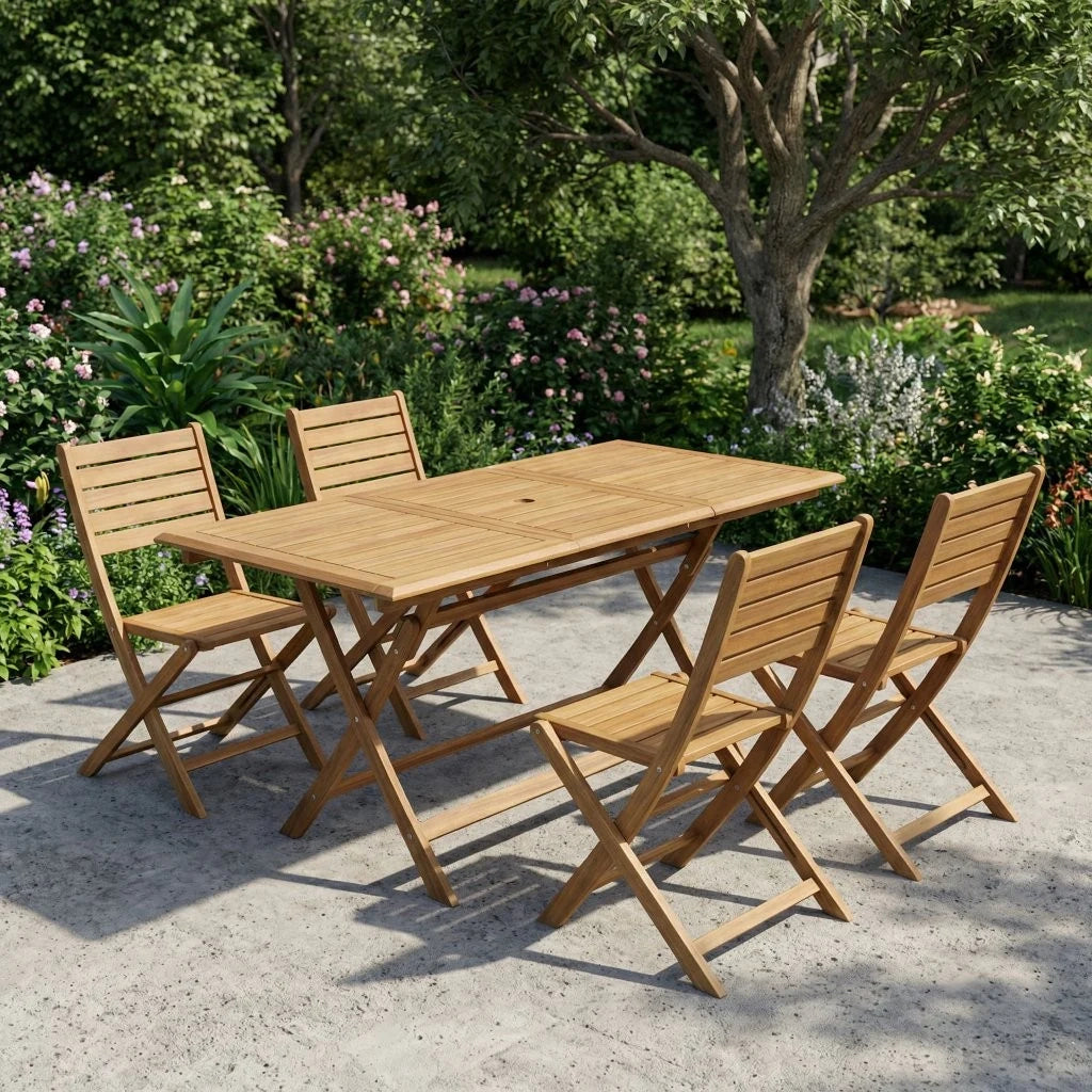 Tavolo pieghevole allungabile Lera (120/160x70x76 cm) in acacia, con estensione, da esterno