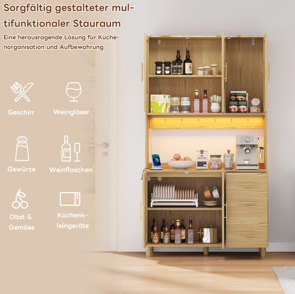 Credenza da cucina in MDF con LED, prese e ripiani regolabili