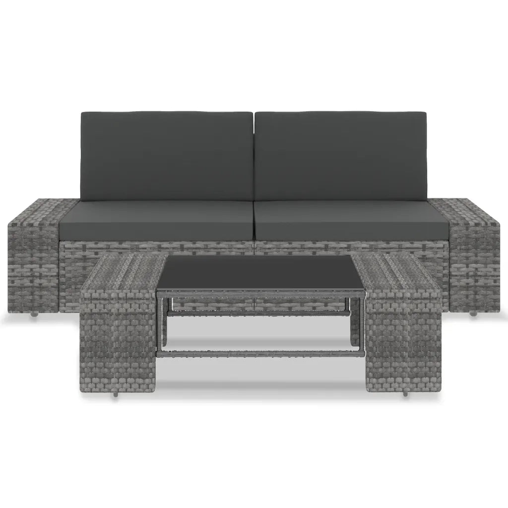 Set Divani da Giardino 3 pz | Set Salotto da Giardino in Polyrattan Grigio