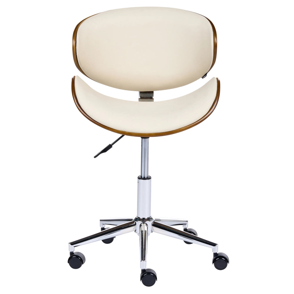Sedia da scrivania in ecopelle beige chiaro imbottita con sedile regolabile in altezza tramite pistone a gas e base girevole
