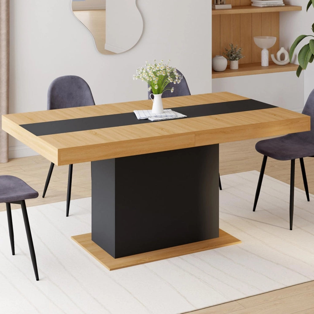 Tavolo da pranzo rettangolare allungabile EDEN 6-10 persone in legno e fascia centrale nera 160-200 cm