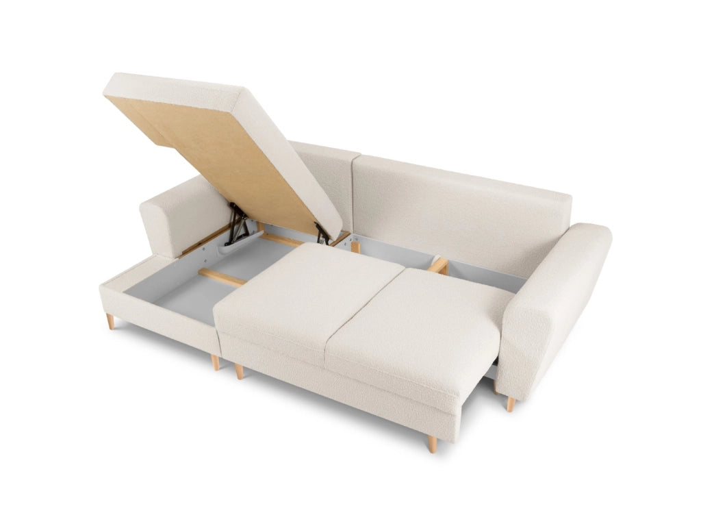 Cosmopolitan Design - Divano convertibile angolare sinistro con contenitore "Kyoto" 4 posti in bouclé beige 