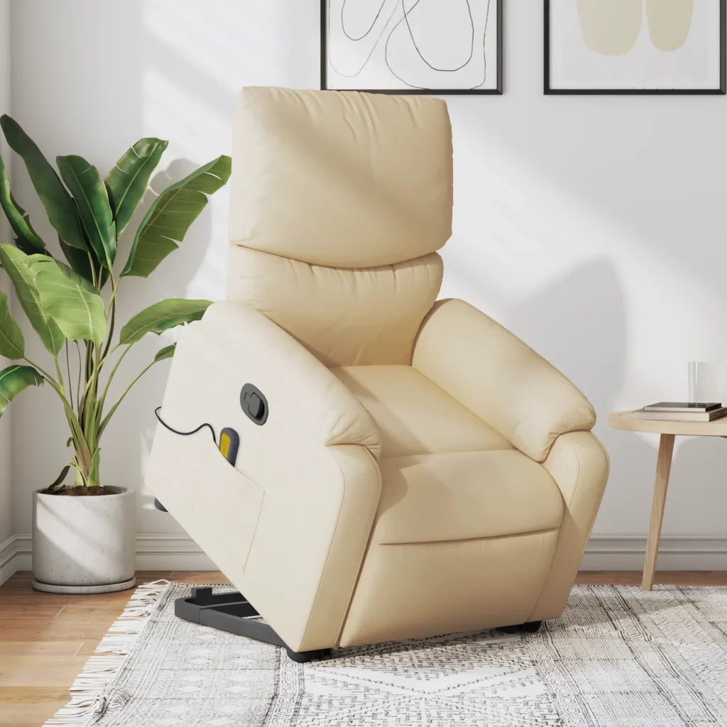 Poltrona Alzapersona Massaggiante | Sedia Relax Reclinabile Crema in Tessuto