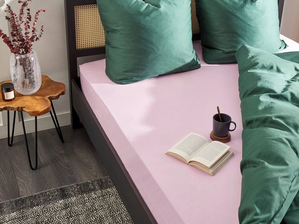 Lenzuolo con angoli cotone rosa pastello 200 x 200 cm con bordi elastici modello classico a tinta unita camera da letto classica