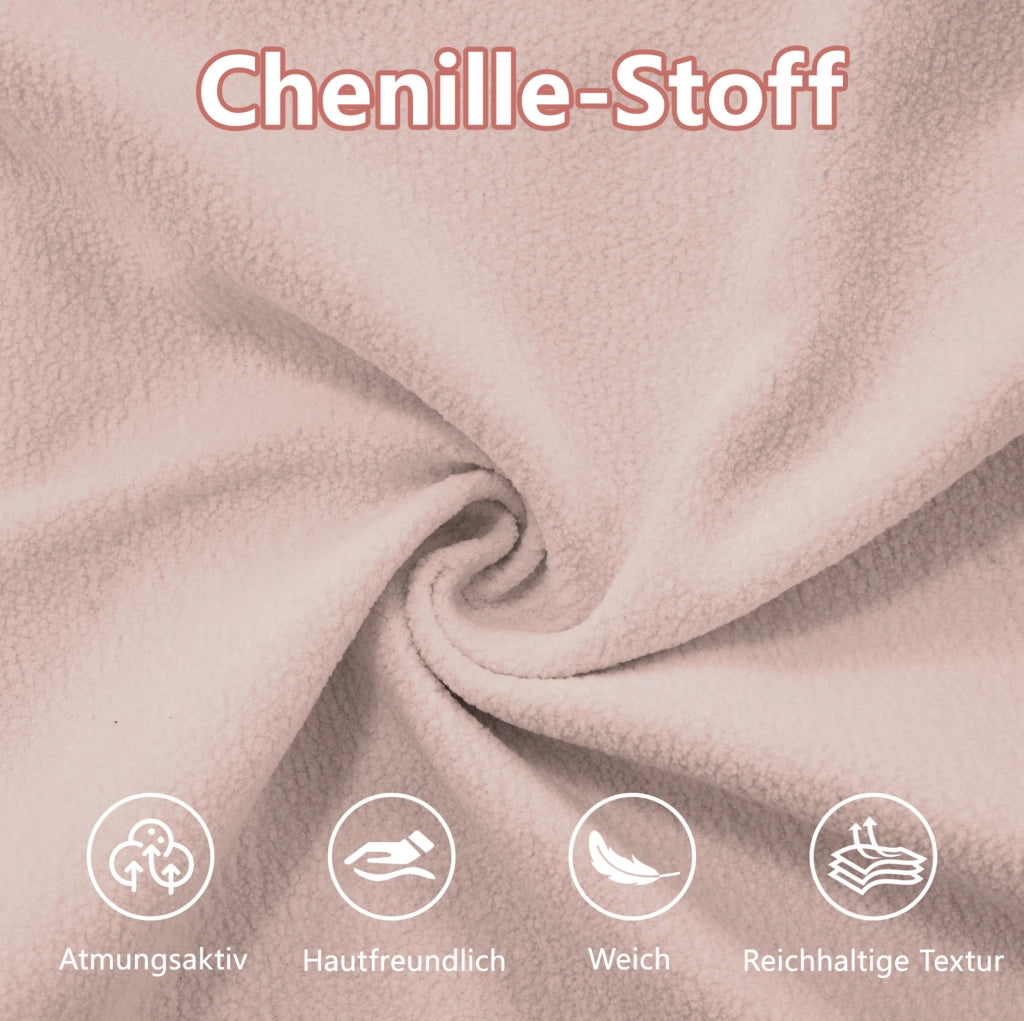 Divano modulare in chenille rosa con ottomans e cuscini