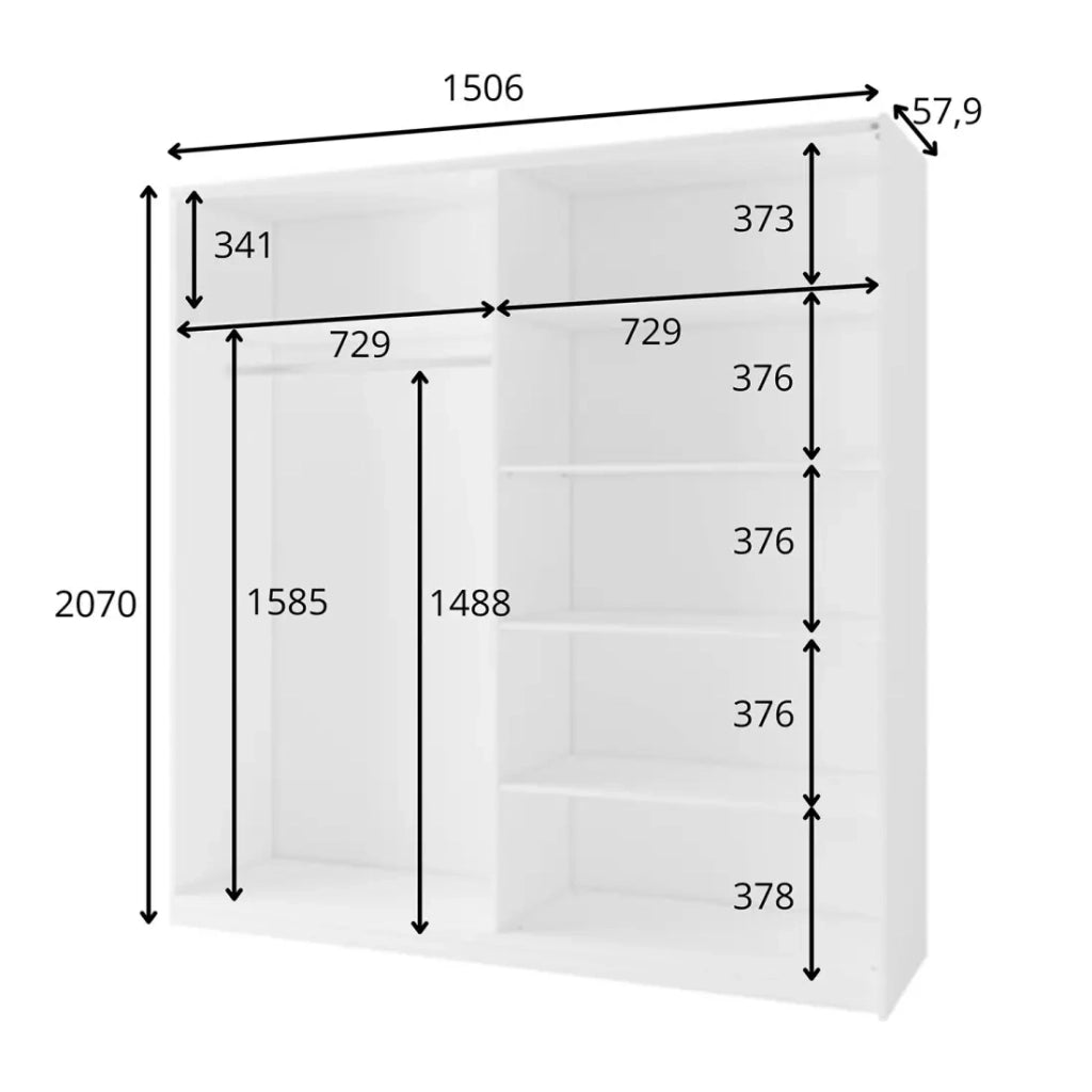 Armadio ARSALA 2 porte scorrevoli con specchio beige sabbia 151 cm