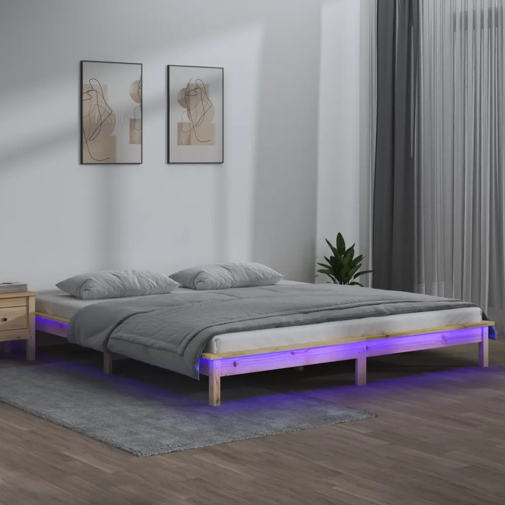 Giroletto con LED-Struttura Letto 160x200 cm in Legno Massello 694953
