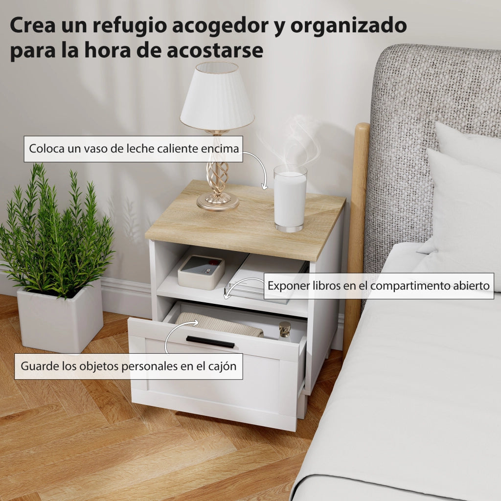 Comodino con cassetto e vano aperto ¨C Xylo ¨C Bianco legno 45x38x50 cm