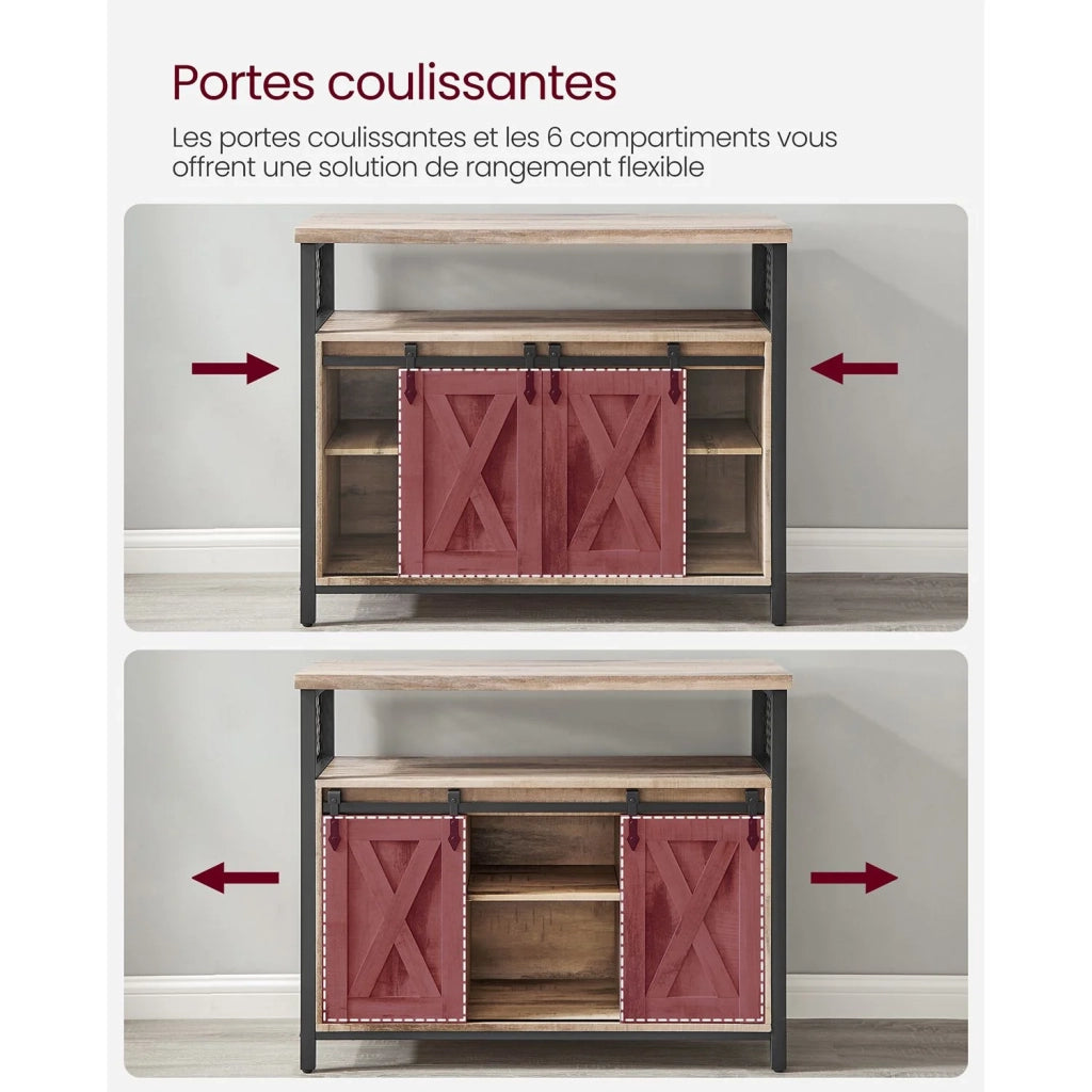 Credenza da pranzo/credenza da cucina 33 x 100 x 80 cm mobile contenitore con ante scorrevoli e ripiano regolabile stile industriale per soggiorno marrone rustico e nero 12_0004531