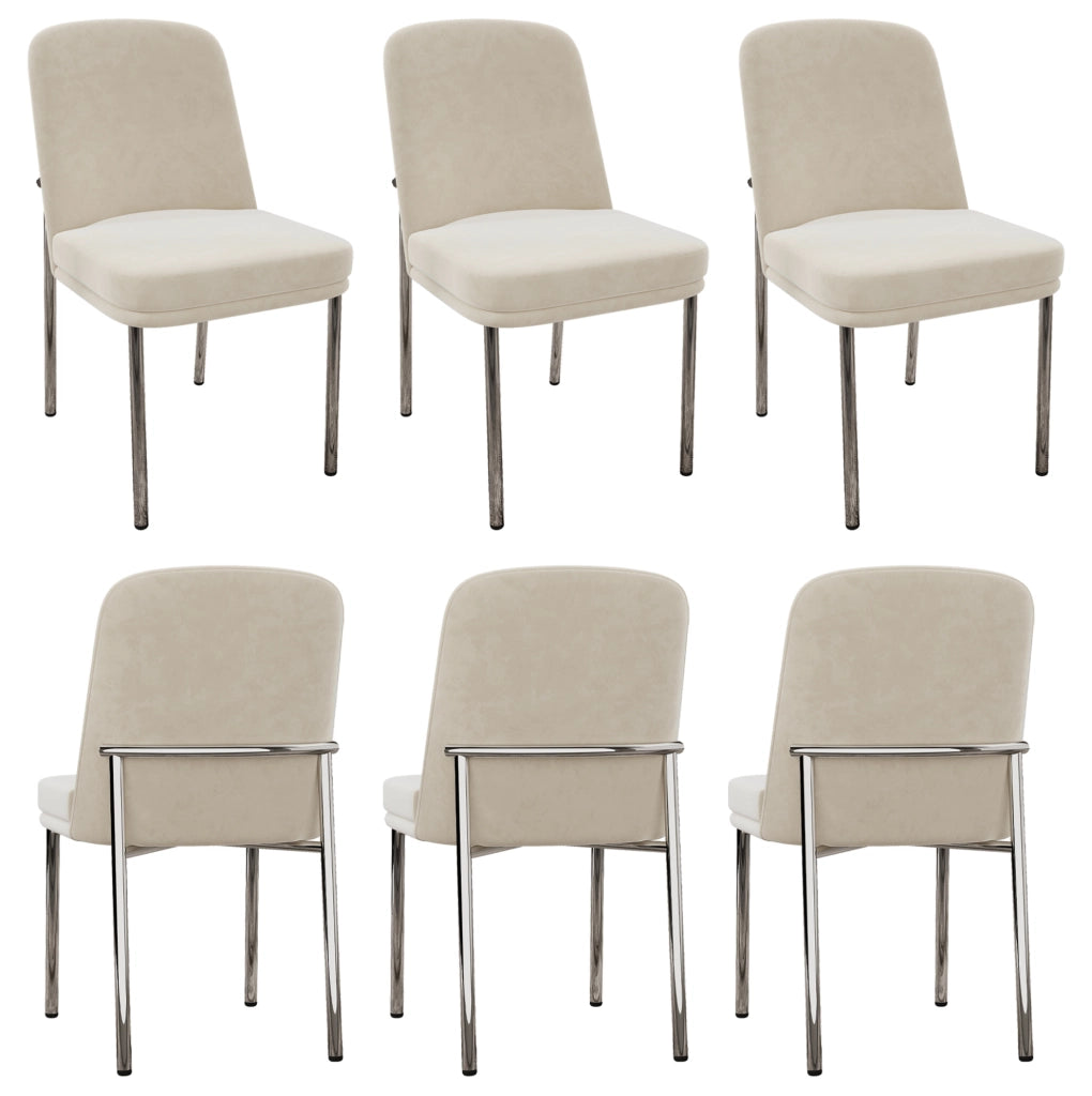 Set di 6 sedie da pranzo in velluto beige con struttura cromata