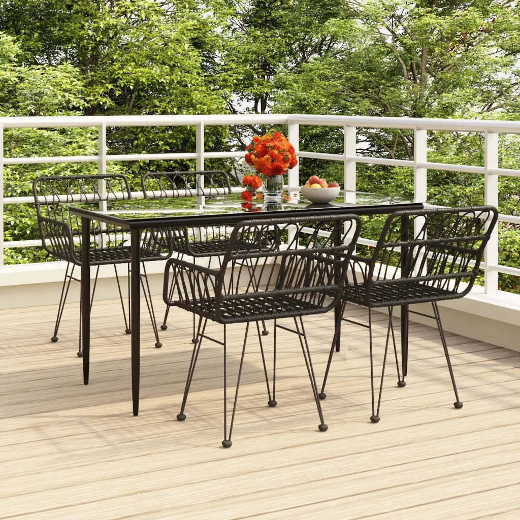 Set da Pranzo da Giardino 5 pz | Set Salotto da Giardino Nero in Polyrattan