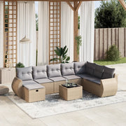 Set Divano da Giardino 9 pz con Cuscini Beige Misto Polyrattan