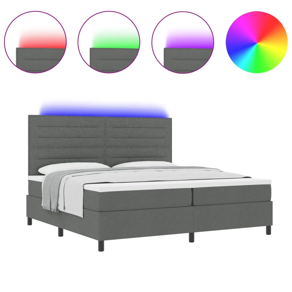 Letto con Rete con Materasso & LED Grigio Scuro 200x200 cm Tessuto