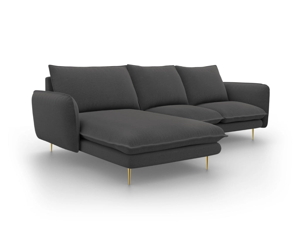 Cosmopolitan Design - Divano angolare sinistro "Vienna" 5 posti in tessuto strutturato grigio scuro 