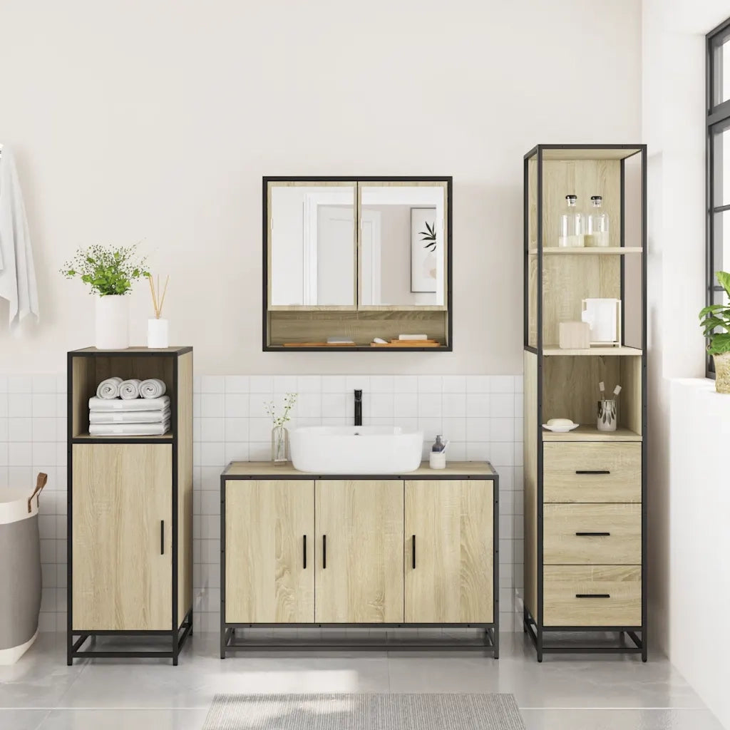 Set Mobili da Bagno 3 pz Rovere Sonoma in Legno Multistrato 3301161