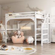 Letto a soppalco ULEVR 140x200 cm con armadio, scala contenitore e rete a doghe, bianco