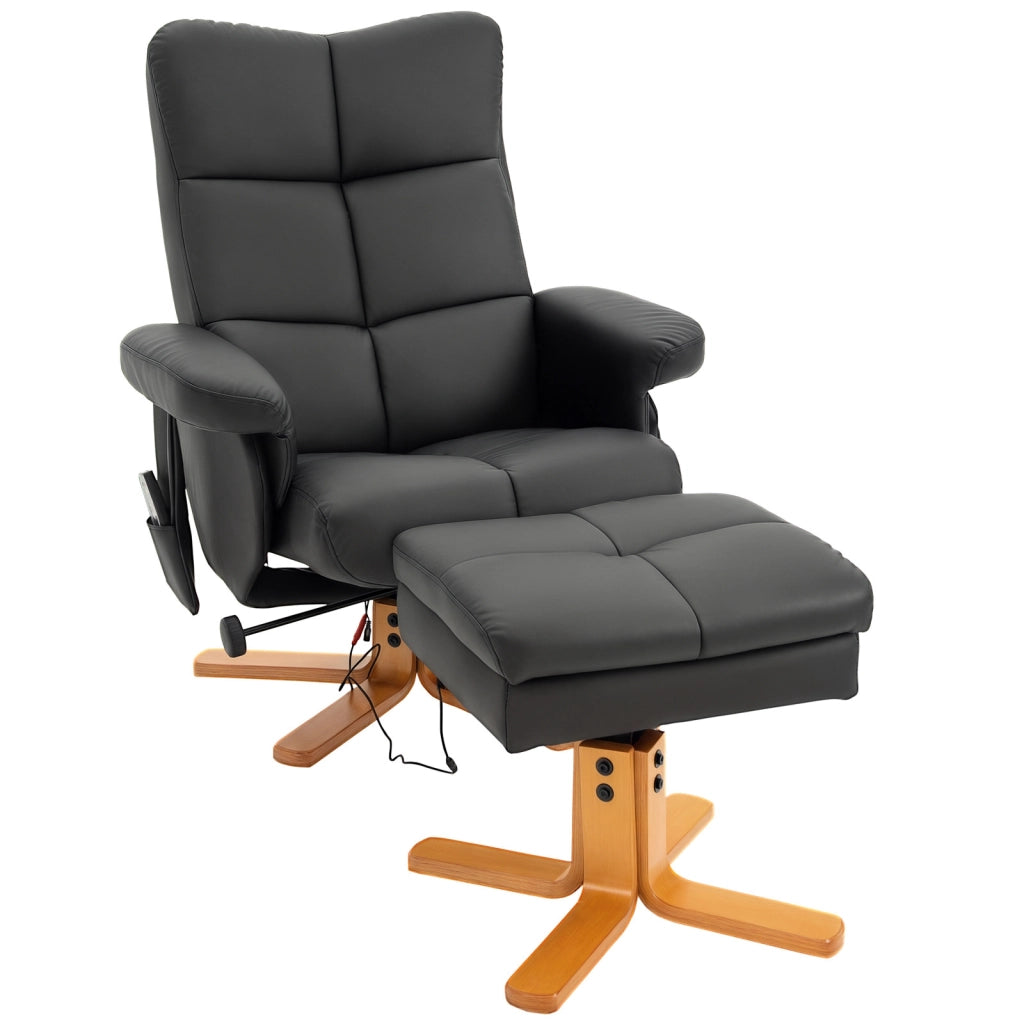 Poltrona relax massaggiante con poggiapiedi ¨C Xylo ¨C reclinabile 145¡ã, similpelle nera, 80x86x99 cm