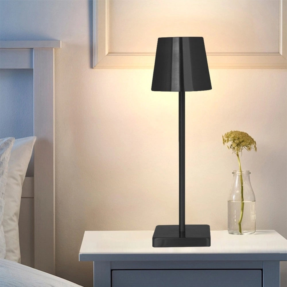 Trade Shop - Lampada Da Tavolo A Led Usb Ricaricabile Nero Per Interno Ed Esterno 3 Colori -