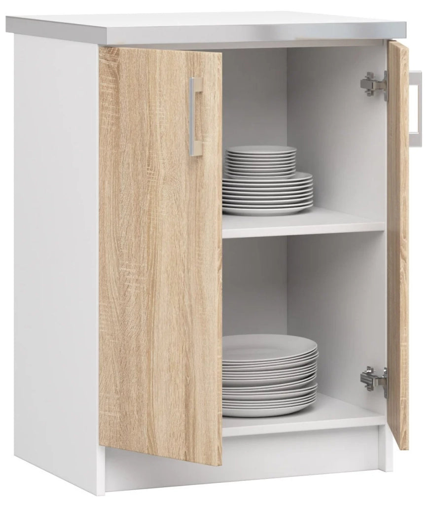 Mobile cucina modulare con piano di lavoro AKORD LIMA Bianco 60 cm 2 ante inserto frontale Sonoma Quercia 60x44,5x82 cm
