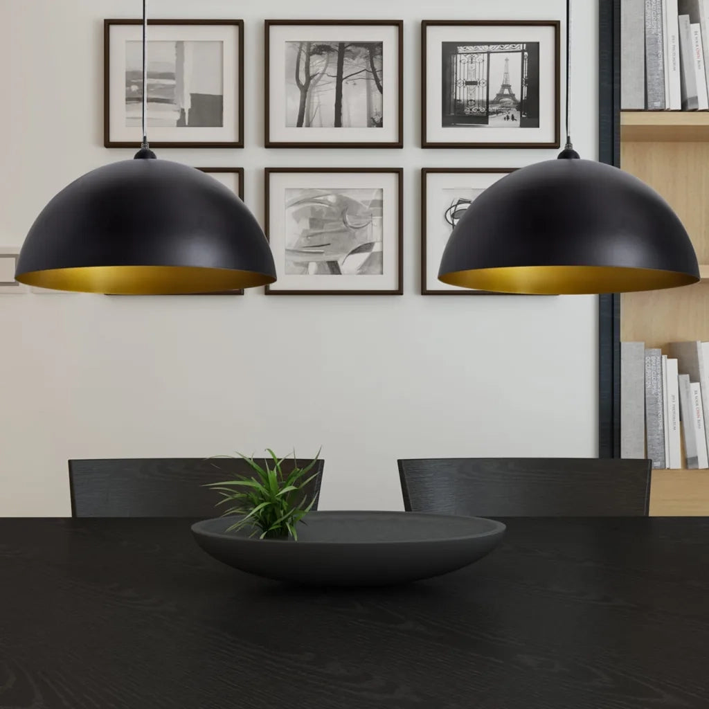 Lampada a Sospensione 2 pz Altezza Regolabile Semisferica Nera CFW4631730