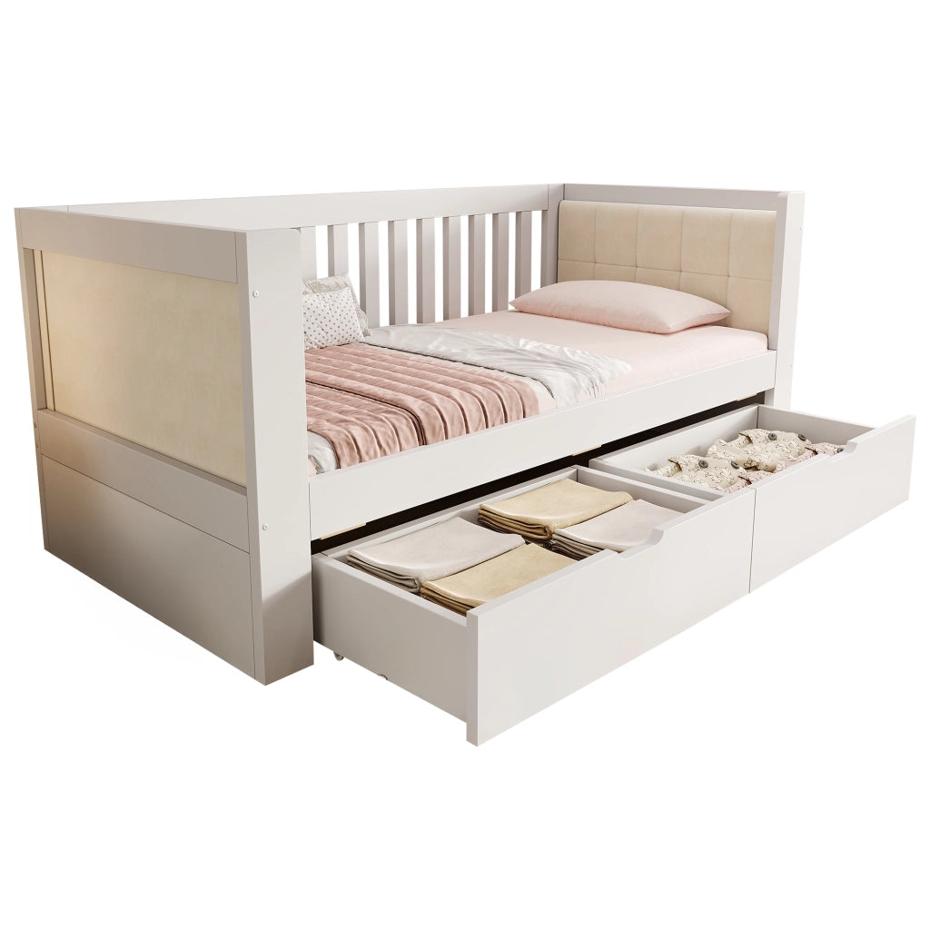 Divano letto con 2 cassetti 90x200 cm in legno bianco