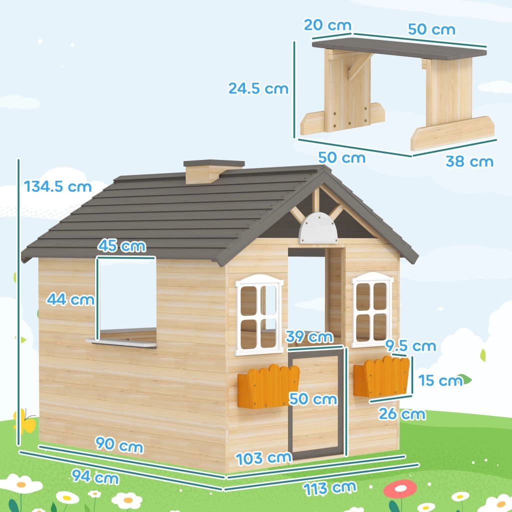 Casetta per Bambini con Panchina ¨C Zephmum ¨C Legno di Pino 113x94x134.5 cm