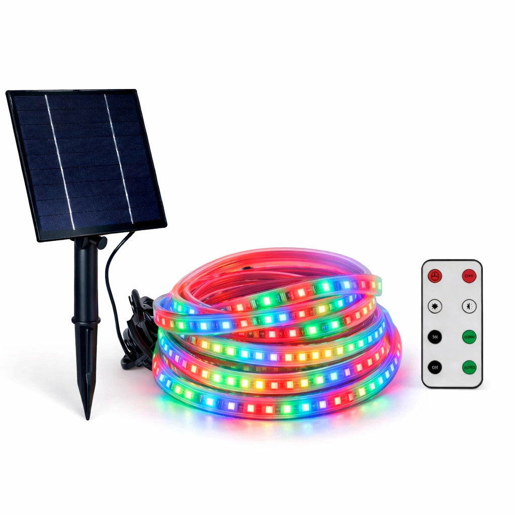 STRISCIA LED SOLARE 10 METRI TELECOMANDO MULTICOLORE RGB PER ESTERNO ET-31613