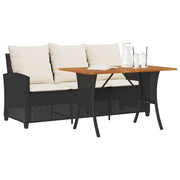 vidaXL Divano da Giardino a 3 Posti Cuscini&Tavolo Nero in Polyrattan