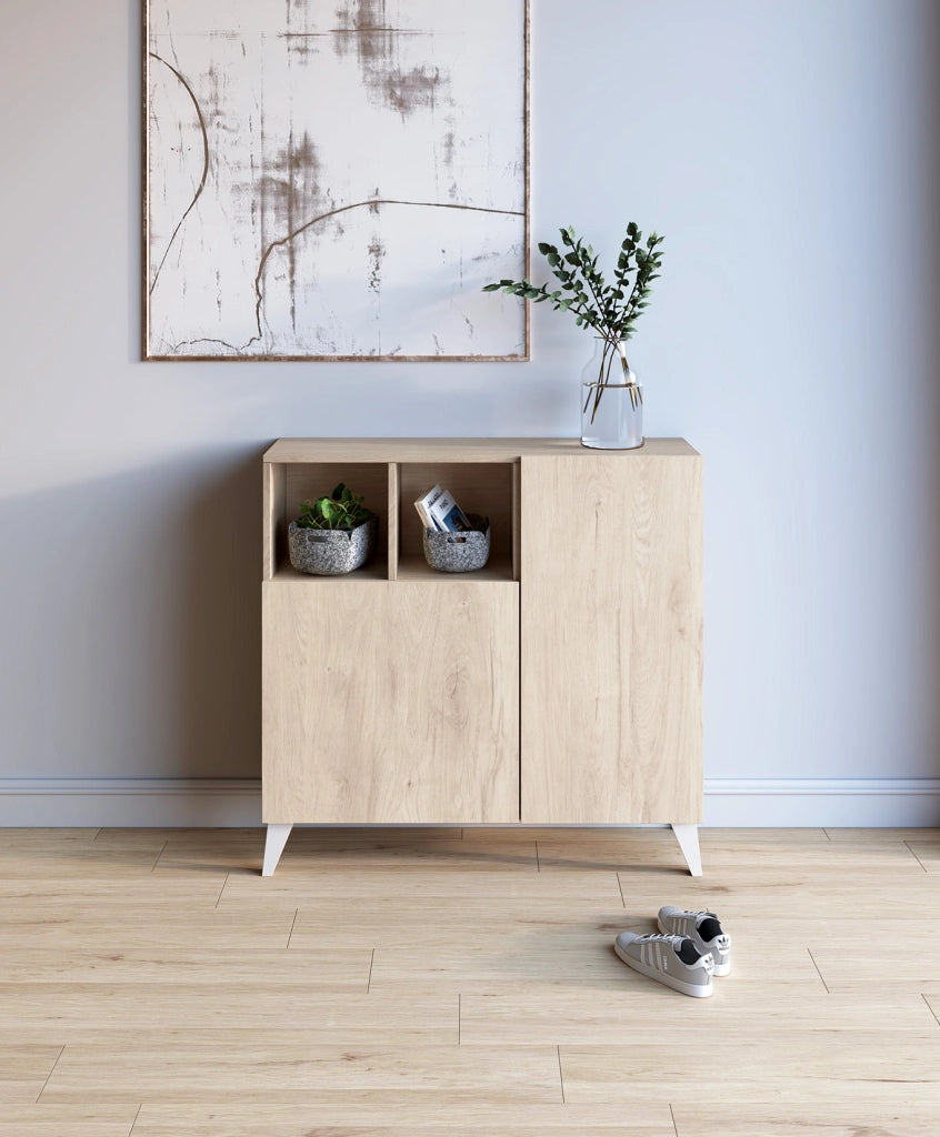 Scarpiera Herdasa effetto rovere chiaro gambe bianche 87x90x27