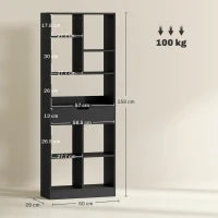 Libreria Moderna in Legno con Cassetto Centrale e Kit Antiribaltamento, 60x26x158 cm, Nero