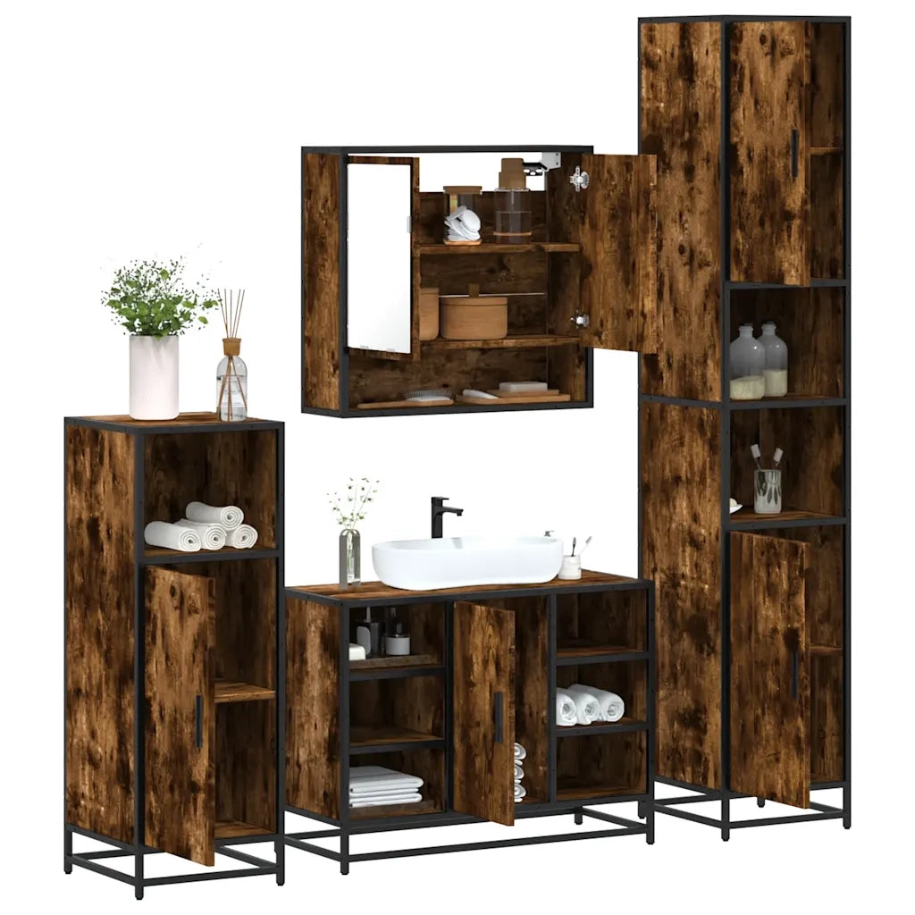 vidaXL Set Mobili da Bagno 4 pz Rovere Fumo in Legno Multistrato