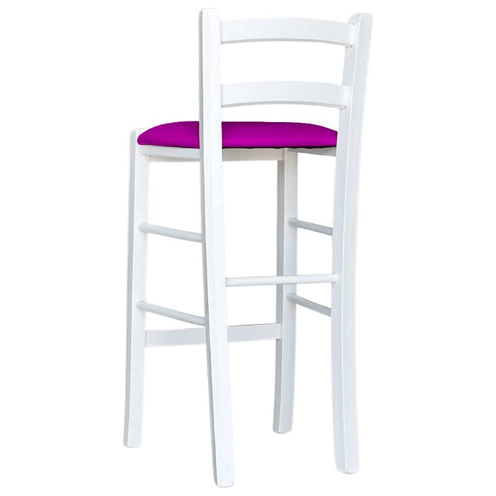 Sgabello legno bianco sedile in similpelle lilla h 67 cm da terra alla seduta