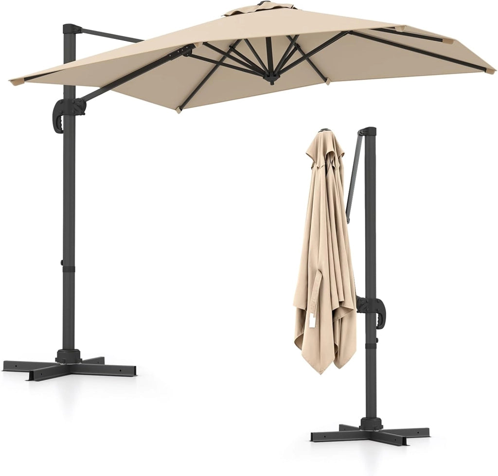 Ombrellone da Giardino 250 x 250 cm Decentrato, Ombrellone da Balcone Inclinabile con Base a Croce, Manovella, Rotazione a 360°, per Arredo Esterno, Cortile e Terrazzo