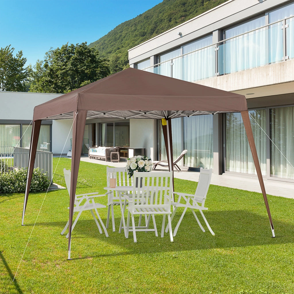 Gazebo Pieghevole da Giardino 2.4x2.4m con Struttura in Acciaio e Corde Antivento, Caff¨¨
