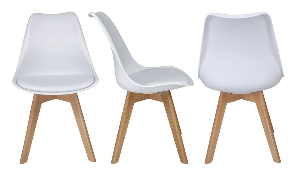Sedia in plastica bianca, sedia da pranzo piede in legno (2 pz) - Mia - SD08MIPL
