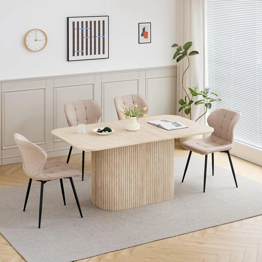 GrandCA HOME Set di 6 Sedie da Pranzo Imbottite in Lino con Schienale e Gambe in Metallo Nero, Sedia da Soggiorno per Cucina, Sala da Pranzo, Camera da Letto - Cachi